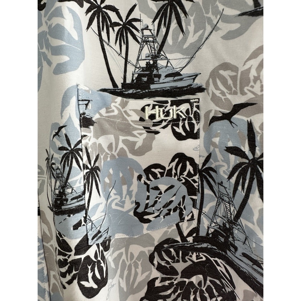 Huk Button-Up Shirt Mens‎ Size XL Blue Short Sleeve Fishing Graphic Print Casual - Picture 5 of 9